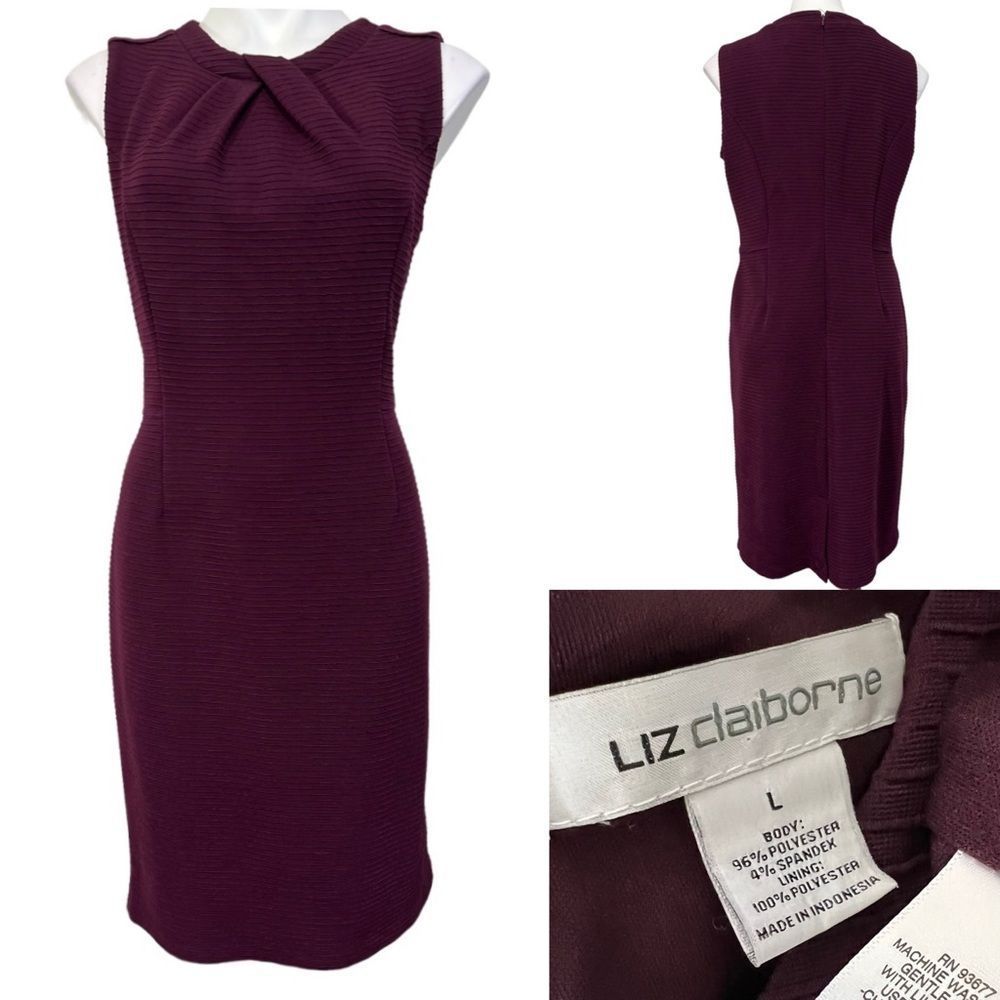 Liz Claiborne size L plum purple stretchy textured sheath dress